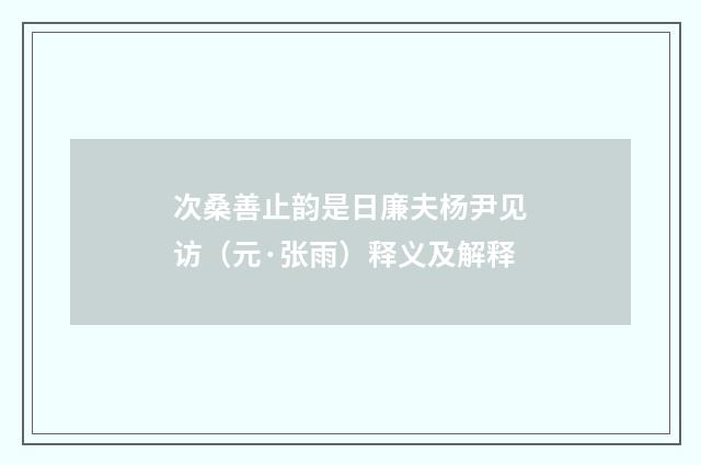 次桑善止韵是日廉夫杨尹见访（元·张雨）释义及解释