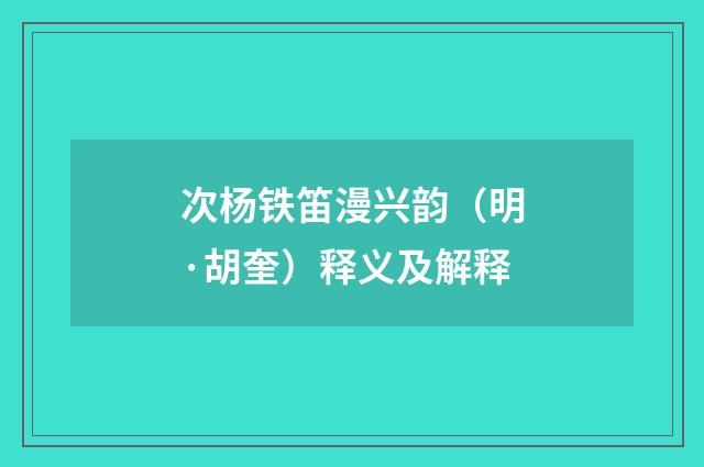 次杨铁笛漫兴韵（明·胡奎）释义及解释