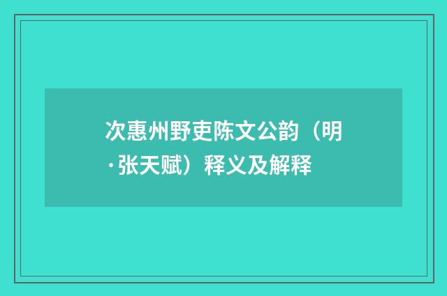 次惠州野吏陈文公韵（明·张天赋）释义及解释