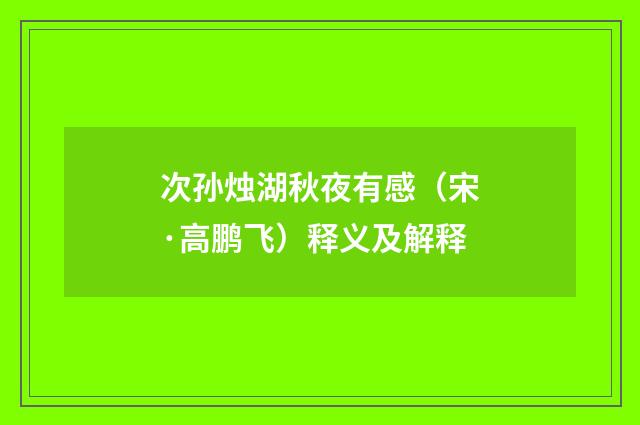 次孙烛湖秋夜有感（宋·高鹏飞）释义及解释