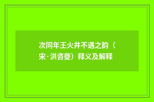 次同年王火井不遇之韵（宋·洪咨夔）释义及解释