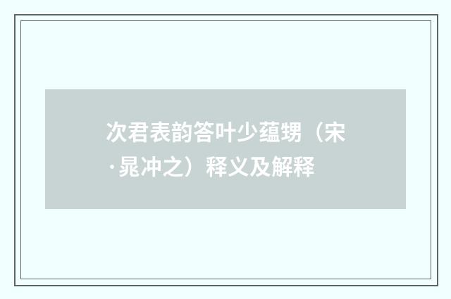 次君表韵答叶少蕴甥（宋·晁冲之）释义及解释