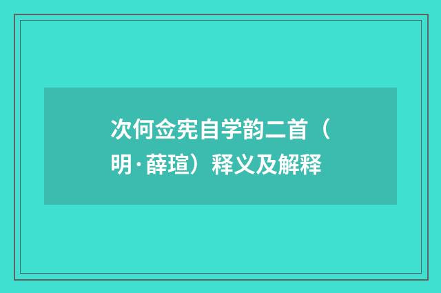 次何佥宪自学韵二首（明·薛瑄）释义及解释