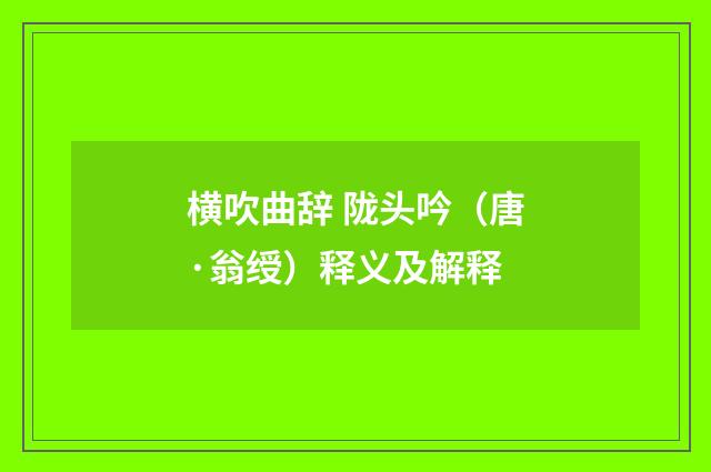 横吹曲辞 陇头吟（唐·翁绶）释义及解释