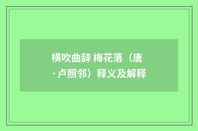 横吹曲辞 梅花落（唐·卢照邻）释义及解释