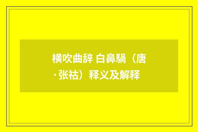 横吹曲辞 白鼻騧（唐·张祜）释义及解释