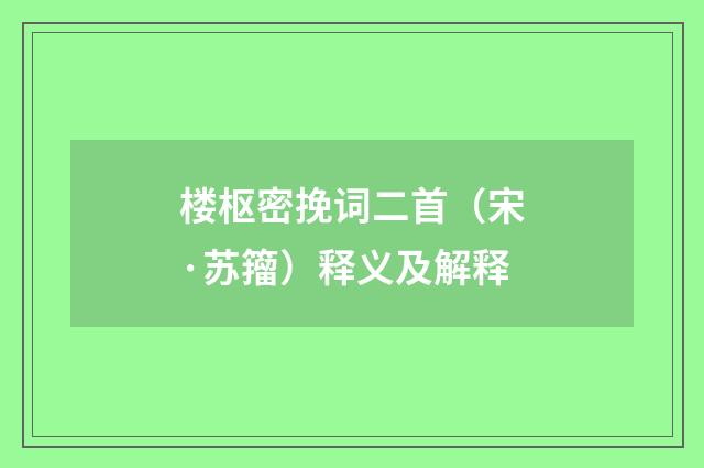 楼枢密挽词二首（宋·苏籀）释义及解释