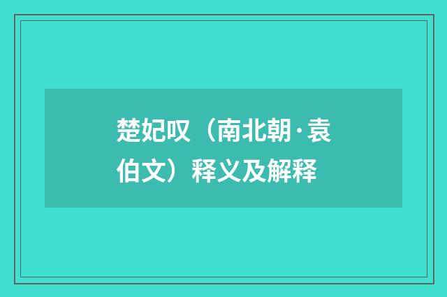 楚妃叹（南北朝·袁伯文）释义及解释