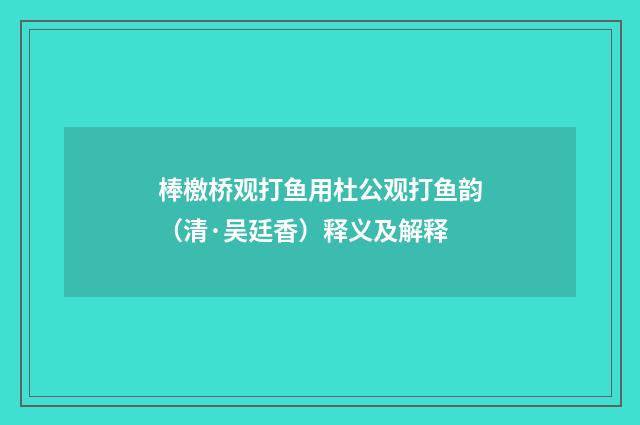 棒檄桥观打鱼用杜公观打鱼韵（清·吴廷香）释义及解释