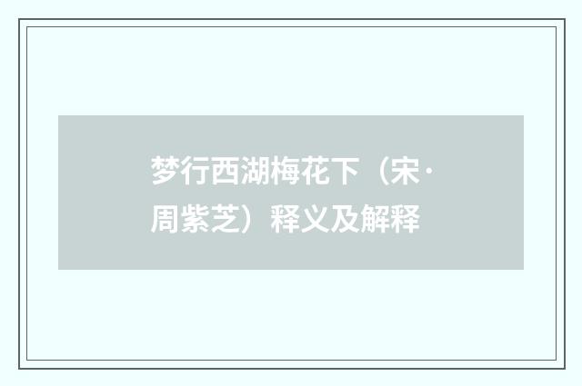 梦行西湖梅花下（宋·周紫芝）释义及解释