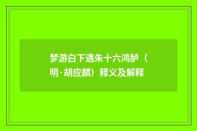 梦游白下遇朱十六鸿胪（明·胡应麟）释义及解释