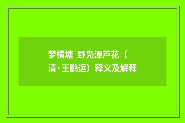 梦横塘 野凫潭芦花（清·王鹏运）释义及解释