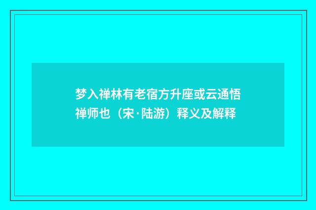 梦入禅林有老宿方升座或云通悟禅师也（宋·陆游）释义及解释