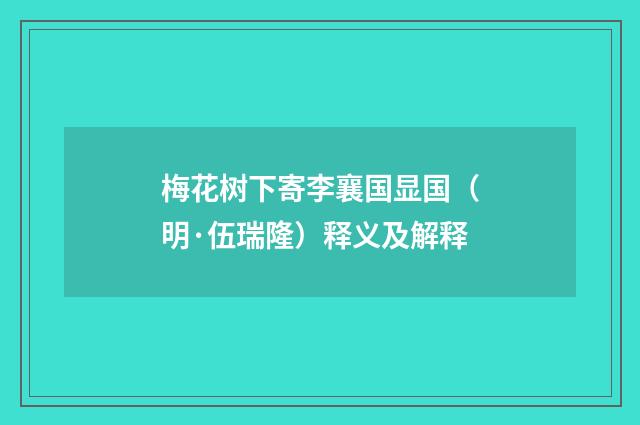 梅花树下寄李襄国显国（明·伍瑞隆）释义及解释