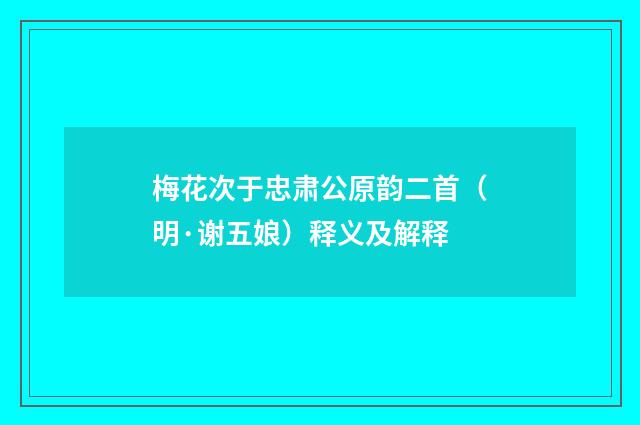 梅花次于忠肃公原韵二首（明·谢五娘）释义及解释