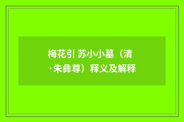 梅花引 苏小小墓（清·朱彝尊）释义及解释