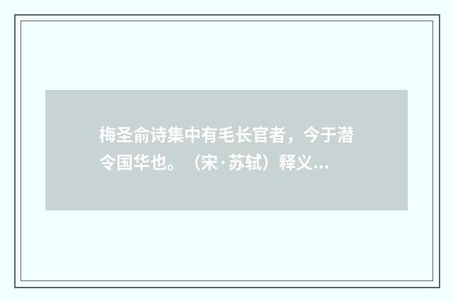 梅圣俞诗集中有毛长官者，今于潜令国华也。（宋·苏轼）释义及解释