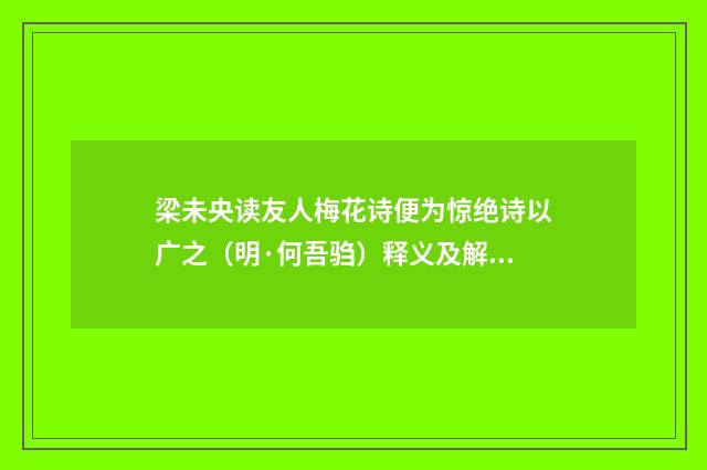 梁未央读友人梅花诗便为惊绝诗以广之（明·何吾驺）释义及解释