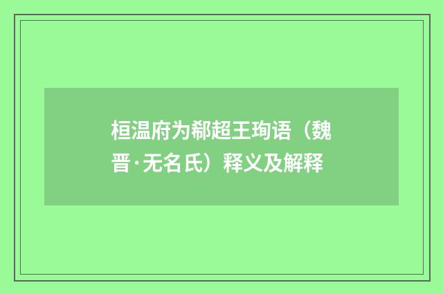 桓温府为郗超王珣语（魏晋·无名氏）释义及解释
