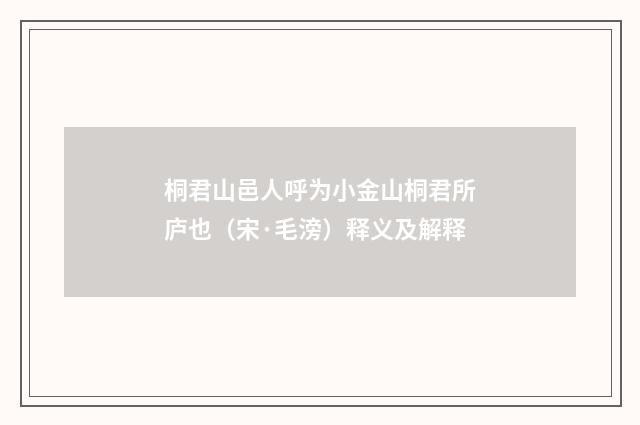 桐君山邑人呼为小金山桐君所庐也（宋·毛滂）释义及解释