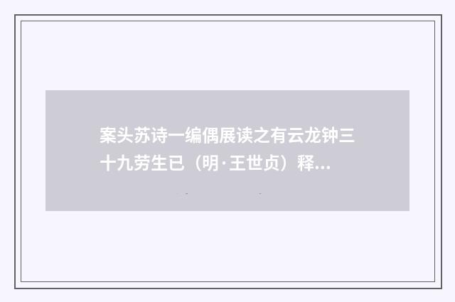 案头苏诗一编偶展读之有云龙钟三十九劳生已（明·王世贞）释义及解释