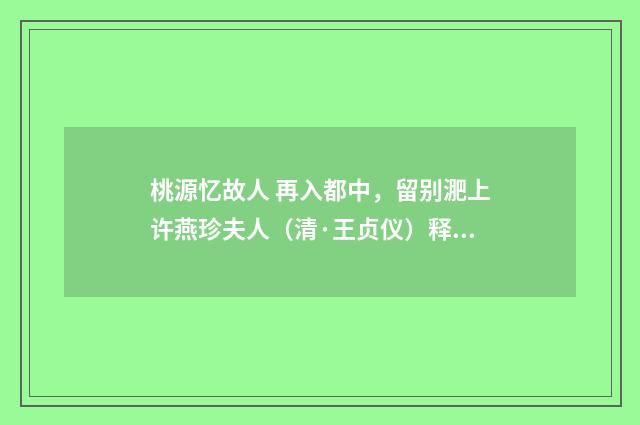 桃源忆故人 再入都中，留别淝上许燕珍夫人（清·王贞仪）释义及解释