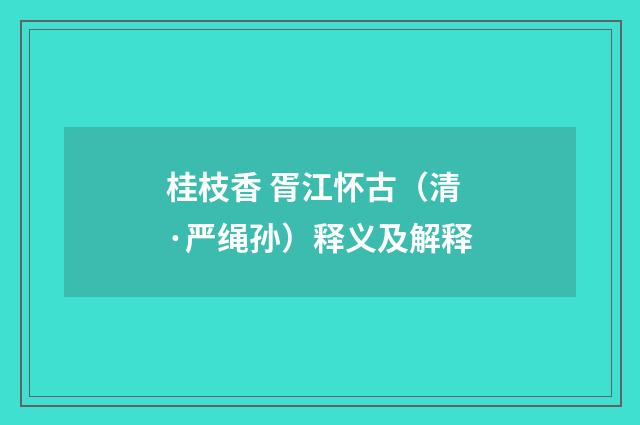 桂枝香 胥江怀古（清·严绳孙）释义及解释
