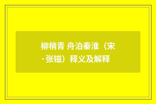 柳梢青 舟泊秦淮（宋·张镃）释义及解释