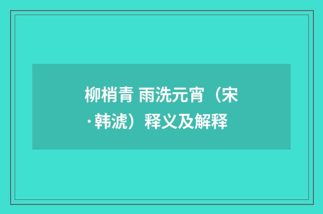 柳梢青 雨洗元宵（宋·韩淲）释义及解释