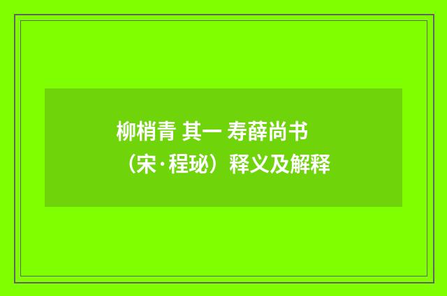 柳梢青 其一 寿薛尚书（宋·程珌）释义及解释