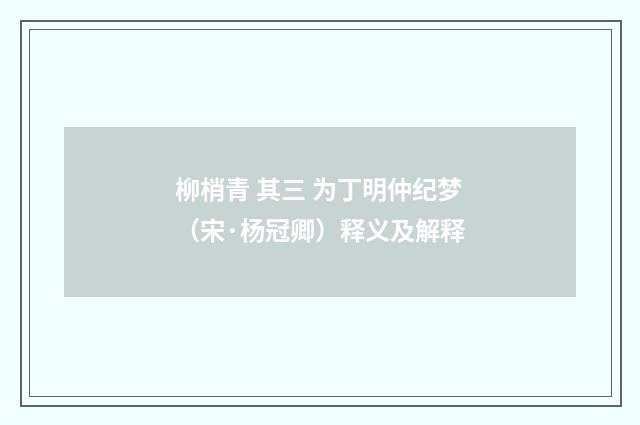 柳梢青 其三 为丁明仲纪梦（宋·杨冠卿）释义及解释