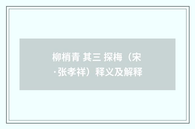 柳梢青 其三 探梅（宋·张孝祥）释义及解释