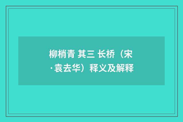 柳梢青 其三 长桥（宋·袁去华）释义及解释