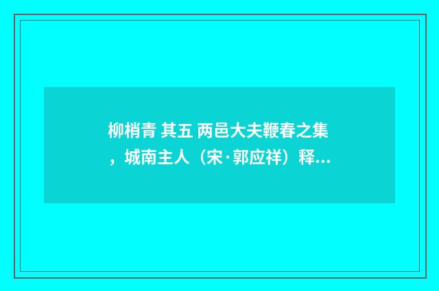 柳梢青 其五 两邑大夫鞭春之集，城南主人（宋·郭应祥）释义及解释