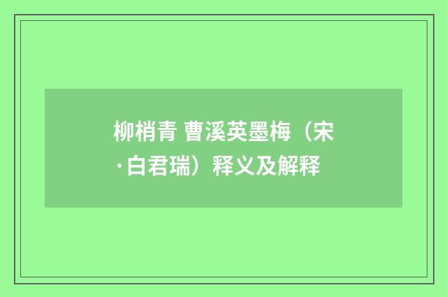 柳梢青 曹溪英墨梅（宋·白君瑞）释义及解释