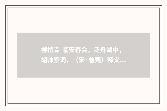柳梢青 临安春会，泛舟湖中，胡帅索词，（宋·曾觌）释义及解释
