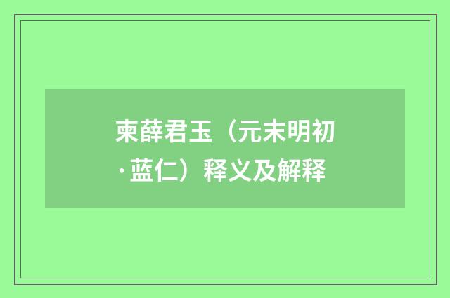柬薛君玉（元末明初·蓝仁）释义及解释