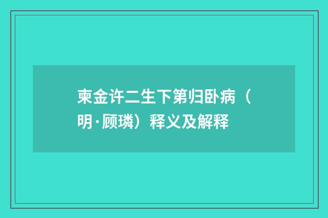 柬金许二生下第归卧病（明·顾璘）释义及解释