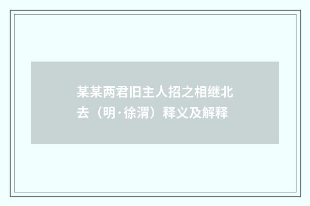 某某两君旧主人招之相继北去（明·徐渭）释义及解释