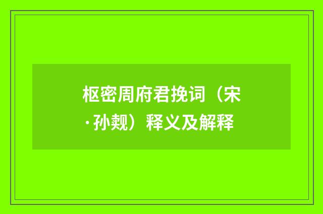 枢密周府君挽词（宋·孙觌）释义及解释