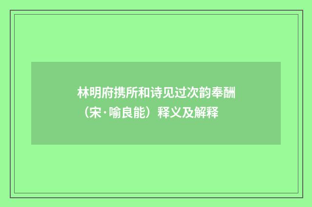 林明府携所和诗见过次韵奉酬（宋·喻良能）释义及解释