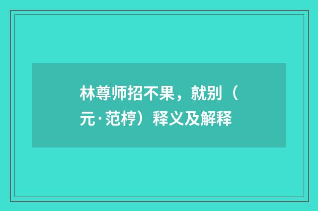 林尊师招不果，就别（元·范梈）释义及解释