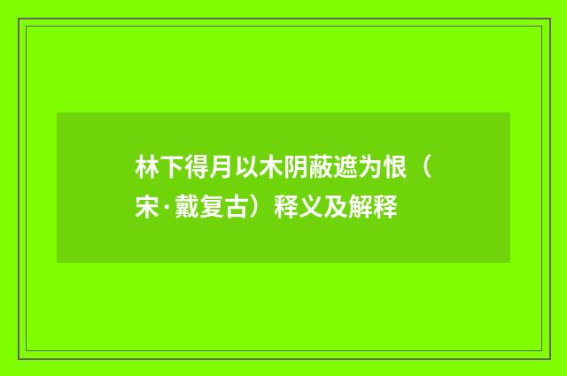 林下得月以木阴蔽遮为恨（宋·戴复古）释义及解释
