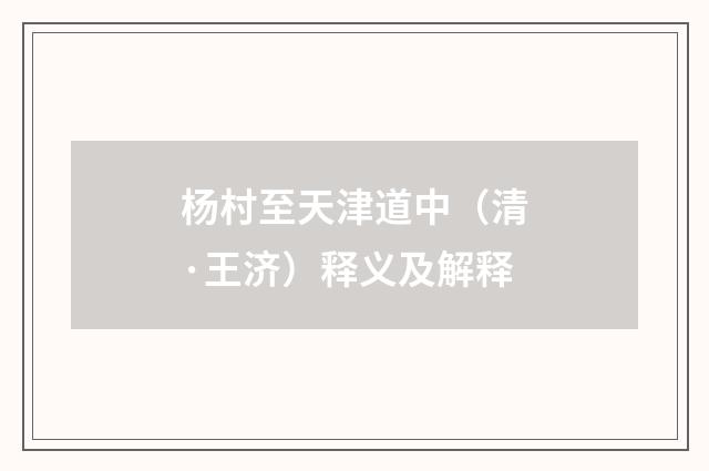 杨村至天津道中（清·王济）释义及解释