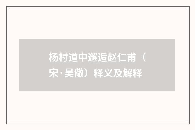 杨村道中邂逅赵仁甫（宋·吴儆）释义及解释