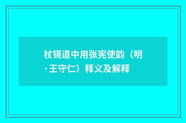 杖锡道中用张宪使韵（明·王守仁）释义及解释