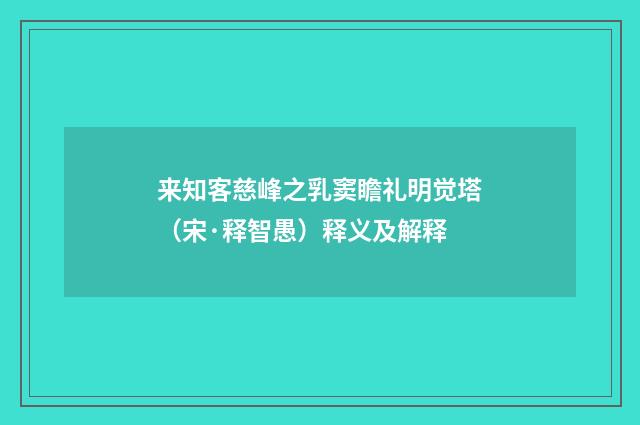 来知客慈峰之乳窦瞻礼明觉塔（宋·释智愚）释义及解释