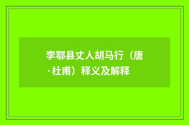 李鄠县丈人胡马行（唐·杜甫）释义及解释