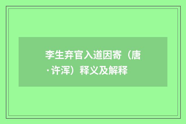 李生弃官入道因寄（唐·许浑）释义及解释