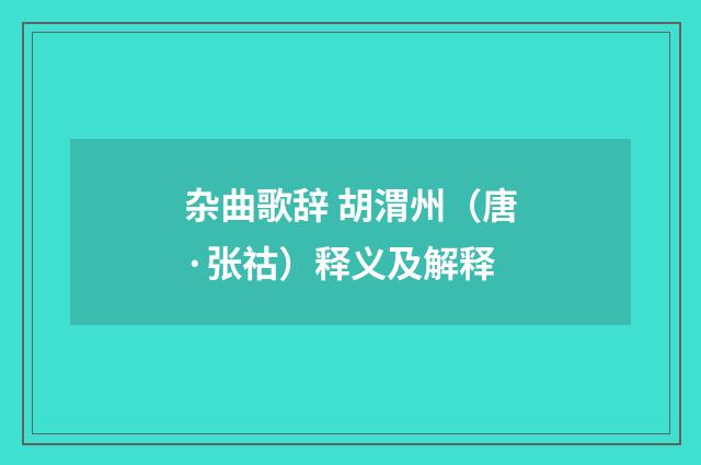 杂曲歌辞 胡渭州（唐·张祜）释义及解释